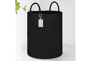 BOSROTY Large Blanket Basket, Tall Laundry Hamper 65L, Nursery Basket with Handles for Storage Toys Clothes Towels, Cotton Rope Woven Organiser, 40 x 50 CM, Black