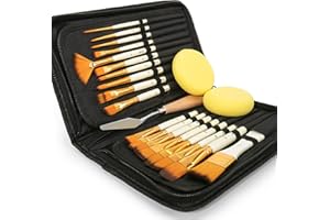 ARTIFY ART SUPPLIES ARTIFY 18 pezzi Set di pennelli per pittura a guazzo ad olio acrilico ad acquerello include custodia da trasporto pop-up con spatola e 2 spugne (set bianco di 18)