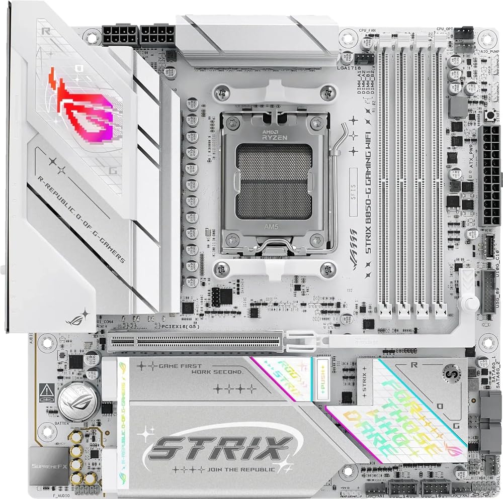 ASUS ROG STRIX B850-G GAMING WIFI WiFi7 AMD AM5 mATX Anakart | AMD B850 AM5 DDR5 8000 DP HDMI 4x M.2 USB3.2 WiFi 7 + BT AURA RGB 2.5Gbit LAN mATX 256GB’a Kadar RAM Desteği