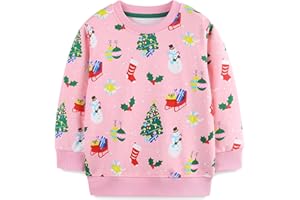 LANGUBABY Sudaderas Niña Navidad Sweatshirt Manga Larga 100% Algodón Camiseta sin Capucha para Niñas 1-7 Años