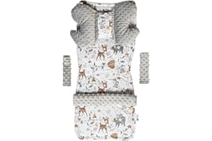 Medi Partners Riduttore Passeggino Universale Materassino Copri Neonato Cuscino - 5 elementi 78x35cm Copripasseggino Estivo per Neonati Cotone Minky (Cervo con Minky grigio)