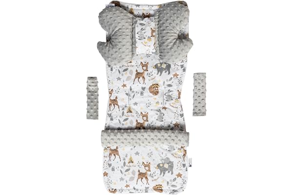 Medi Partners Poussette Coussin Bebe Reducteur Siege Cushions Matelas Chaise Haute - Réducteur Universelle Minky Coton Cushion Seat pour Bébé 78x35cm (Cerf avec Minky Gris)