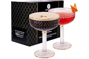 VEMACITY Lot de 2 Verres à Cocktail Coupe de Luxe - Verres à Champagne/Coupe Champagne de Qualité avec Détails Dorés et un Livre électronique de recettes | Conçu Comme de Grands Verre Martini/Martini Expresso