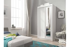 Arthauss Alaska Mirrored Sliding Door Wardrobe 100cm - Compact Flat Pack Wardrobe with Hanging Rail, Shelf, and ABS Edging - Elegant Mirrored Furniture Perfect for Small Spaces and Stylish Interiors