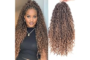 Xtrend 18Inch 8 Packs 14Strands/pack River Goddess Faux Locs Crochet Hair With Curly Hair In Middle And Ends Pre-Looped Crochet Braids Messy Bohemian Faux Locs Hair Extensions T27#
