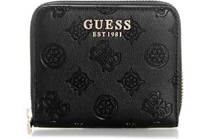GUESS handväska Carmella SLG liten dragkedja runt plånbok svart logotyp