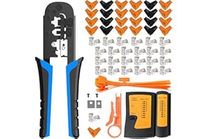 MAYLINE-TECH MAYLINE RJ45/CAT5/CAT6 Herramienta de cable de Crimpador de red, Pasante RJ45 LAN Probador de cables de red 50 Conectores, alicates de, profesional de Mantenimiento de Computadora (Azul)