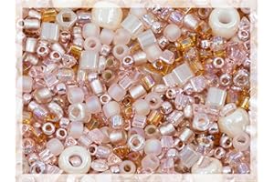 BOHEMIA CRYSTAL VALLEY 10g of TOHO mix - small Rocailles, Seed Beads and Bugles, Japan, MIX Beige Pearl (like 3213 - Bara-Rose)