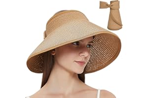Maylisacc Visière Chapeau de Paille Plage Soleil Bord Large pour Femme UPF 50+ Protection D'Été