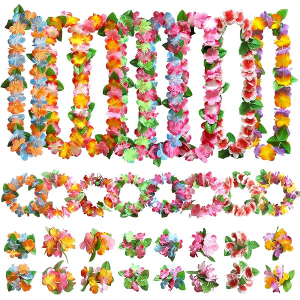 Gukasxi Lot 50 Pièces Déguisement Hawaïen - Jupes Herbe Guirlandes Bracelets