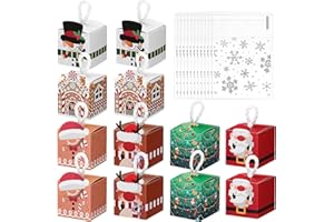 Scatola Regalo Natale 12 Scatole Natalizie Naler Scatole Regalo Natalizie con Cordoncino Scatole Cartone Regalo 6 stili per Biscotti Caramelle Decorazioni Natale con 50 Sacchetti per Fiocchi di Neve