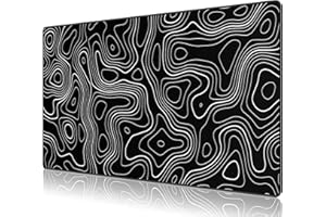 Anpollo Tappetino per mouse Large Gmaing con bordi cuciti, tessuto a microtessitura superiore, base antiscivolo, dimensioni 35,4 X 15,7X 0,12 pollici - contorno topografico nero