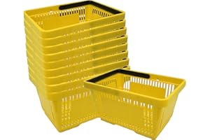 GERSO Pack de 10 Cestas de Compra de Plástico Amarillo – 22 L, Apilables, con Asa, Resistentes hasta 20 kg, para Tiendas y Supermercados