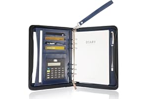 GraduatePro Cartella Portadocumenti A5 Pelle di Cerniera Chiusura con cerniera Unisex per Ufficio Conferenza Cartellina Custodia Organizzatore con Quaderno-Blu