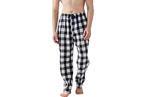 Jveyvth Mens Pyjama Pants Flannel Cotton Plaid Sleep & Lounge Pants, PJ Bottoms with Pockets and Button Fly