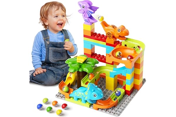 burgkidz Circuits de Billes en Dinosaures pour Enfant, 78 Pièces Marble Runs Labyrinthe Pistes de Bille Jeu de Construction Créatif, STEM Educatif Cadeau Garçon et Fille 3 4 5 6 7 8 Ans