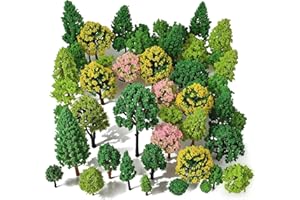 MPEIPILA 55pcs Alberi per Plastico, Alberi Modello Misto 3cm-7cm, Alberi Finti per Modellismo, Alberi in Miniatura Plastica per Diorama Modellismo, Alberi per Modellismo Ferroviario