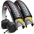 Fincci Gravel Bike Tyres 700x35c - Pair Foldable Tires 28 inch with 1mm Nylon Protection and 2x Inner Tube 37-622 Schrader Valve, 60 TPI for Electric, Hybrid, Mtb, Road and Touring Bicycle - Pack of 2