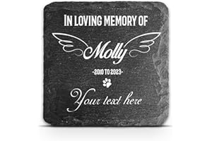TULLUN Targa commemorativa personalizzabile per animali domestici, gatti, cani, in ardesia, con cornice in pietra e zampe, dimensioni 10,2 x 10,2 cm o 100 x 100 mm, testo personalizzato