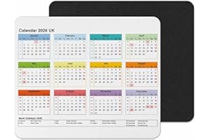 Vixar Calendar 2026 Mouse mat pad for UK with Holiday Non Slip PC Desktop Laptop for office school work home (White)