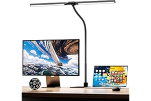 EYOCEAN Schreibtischlampe, Doppelkopf Schreibtischlampe Kinder, Augenschutz Desk Lamp, 16W 72cm Tageslichtlampe Schreibtisch mit Fernbedienung, Dimmbare Monitor Lampe, Schwanenhals Büro Tischlampe