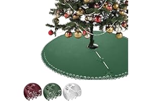 ‎WOMETO wometo Weihnachtsbaumdecke Ø 120 cm in grün– Christbaumdecke / Baumunterlage mit Satinbändern & Knöpfen – romantisches Landhaus-Muster, gestanzter Rand – Fleece, OEKO-TEX