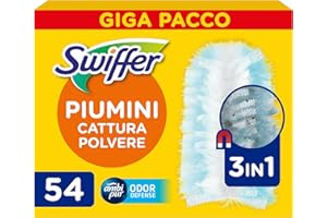 Swiffer Duster Piumini Cattura Polvere, 54 Piumini, Cattura e Intrappola Polvere e Sporco, Raggiunge I Punti più Difficili della Casa, Giga Formato