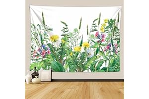 Fullfun Tropical Green Plant Tapestry with Flower, Art Floral Tapestry Wall Hanging Botanical HD Printing for Living Room, Bedroom & Dorm Home Decor 130 cm x 150 cm(50 x 60 inch)