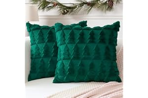 Artscope 2 Pezzi Natalizio Federe in Lana Corta Velluto Copricuscini Morbido Decorativo Fodere per Cuscino Lusso Stile per Divano Camera da Letto Natale Albero Verde 60x60 cm