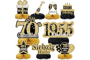 VOXISROMA 70. Geburtstag Mann 9 Stk Schwarze Goldene Bienenwabe Mittelstück Tischdeko Geburtstag,70 Geburtstag Deko,70 Geburtstag Party Deko Für Frauen Und Mann,Geschenke Für Männer Geburtstag （Deutsche）