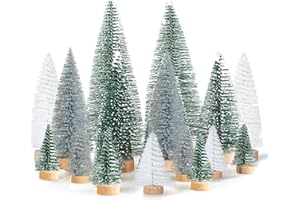 KIESWAN Lot de 16 Mini sapins de Noël décoratifs - Vert argenté et Blanc - Mini Sapin de givré - 4,5/10/15 cm - pour décoration de Noël, décoration de Table, Bricolage