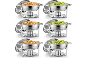 ‎WILPREP Wilprep Speisenwärmer 5L 6Set Rund Edelstahl Suppentopf Chafing Dishes Set Speisenwärmer Wärmebehälter Suppenwärmer Bain Marie Speisen Warmhaltebehälter für Catering, Buffet und Party
