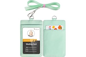 Teskyer Pionowy identyfikator ze skóry PU - 2 przegródki na karty, nylonowy sznurek, jasnozielony