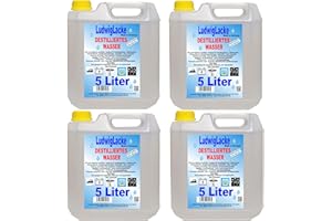LUDWIGLACKE Lot de 4 bidons d'eau distillée de 5 litres d'eau distillée de qualité supérieure - Fabriqué en Allemagne