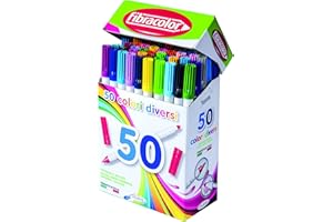 Fibracolor Pennarelli Bipunta 544, scatola compact 50 pezzi, 50 colori diversi, punta conica e punta fine, doppio tratto di scrittura, superlavabili