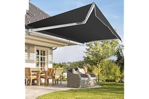 Fiqops Manual Awning 3 x 2.5m Grey with Hand Crank, Garden DIY Patio Awning Canopy Sun Shade Shelter Retractable, Anti-UV and Waterproof for Courtyard, Balcony, Restaurant, Gazebo
