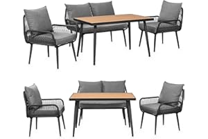 Swing&Harmonie® Gartenmöbel Lounge-Set „Sienna“ – Sitzgruppe mit Tisch, Sofa, Sesseln & Stühlen – wetterfest – Seilgeflecht – WPC-Tischplatte – Outdoor Essgruppe (anthrazit/grau, 4 Personen)
