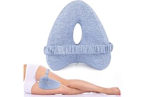 AKONE Kniekissen für Seitenschläfer, Orthopädisches Kissen für Bein, Ergonomisches Beinkissen mit Gürtel, Seitenschläferkissen aus Memory Schaum, Kissen Schwangerschaft für Stützt Beine, Knie, Rücken (Blau)
