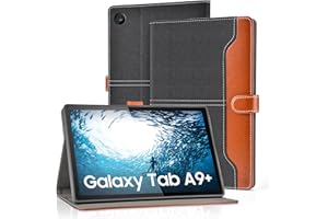 DLveer Coque pour Samsung Galaxy Tab A9+ Plus 11" 2023, Étui pour Samsung Galaxy Tablette A9 Plus SM-X210/X216/X215, Veille Automatique, Housse en Cuir PU Multi-Angles avec Poche,Denim Noir
