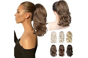 REECHO Ponytail Extensions, 14" Claw Clip in Ponytail Hair Extensions Curly Wavy Clip in Ponytail Natural Synthetic Fake Pony Tail Hair Pieces for Women