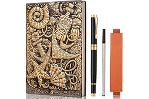 FEIDIAO Vintage Embossed Leather Notebook Travel Journal,A5 Writing Journal,Diary Notebook,Handmade,Lined Hardcover,with Ballpoint Pen,Pen Refill and Pen Sleeve,Writing Gift(Underwater World)