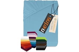 npluseins - Sábana bajera ajustable de punto de algodón, distintos colores y tamaños (100 % algodón 159.192, 80-90 x 190 cm), color azul claro