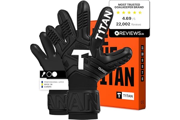 T1TAN Classic Black-Out Gants de Gardien de But d'entraînement pour Hommes, Taille 6-11, pour Gants Adultes Football