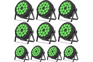 Ukfog 10PCS 200W 18 LED Foco Led Par de Faros Par de Luz RGBW+DMX8CH Strobe Sound Modo Activo LED Luces de Escenario Foco de Discoteca Luz de Fiesta Bodas/Fiestas/Iglesia/Club/DJ en Vivo Show