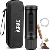 ICARE Portable Coffee Maker with Bag, Stand and Spoon (Black) | Compatible with Capsules and Ground Coffee, Preinfusion, Fast
