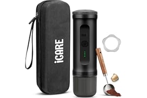 ICARE Machine a Cafe Portable, Cafetière Portable 2 en 1 pour Capsules NS et Café Moulu, Auto-Chauffante, Recharge USB-C, Indicateur de Batterie, pour Camping, Randonnée, Voyages, Camping-cars (Noir)