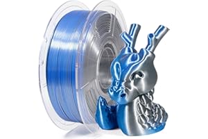 IEMAI Filament PLA 1.75, Soie Dual Color PLA Filament 1.75mm, Arc-en-Ciel Filament Imprimante 3D, PLA Multicolor 1.75, Dimensionnelle +/- 0.02 mm, 1KG Bobine PLA Double Couleur (Bleu + Argent)
