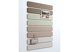 Fluxynara Cork Board Alternative Felt Strip Board 8-Pack 33x5 cm, Office Pin Board with 50 Push Pins, Adhesive Install for Bedroom Door & Home Office (Linen Dusk)
