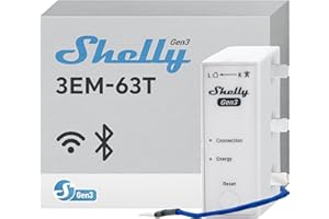 Shelly 3EM-63T Gen3, Wi-Fi Three Phase or Single Phase Installations Energy Meter, 4-Quadrant Measurement, Flat Terminals, No Load Threshold, Photovoltaic Ready, No Hub Required, Accuracy Class B