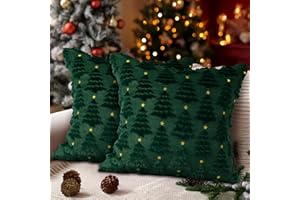 Lanpn 2 Stück 40x40cm Kissenbezüge Weihnachten, Weihnachtsdeko Kissenbezug Kissenhülle Weihnachten mit Stern und Weihnachtsbaum für Büro Home Wohnzimmer Schlafzimmer Couch Bett Sofa Dekor (Grün)